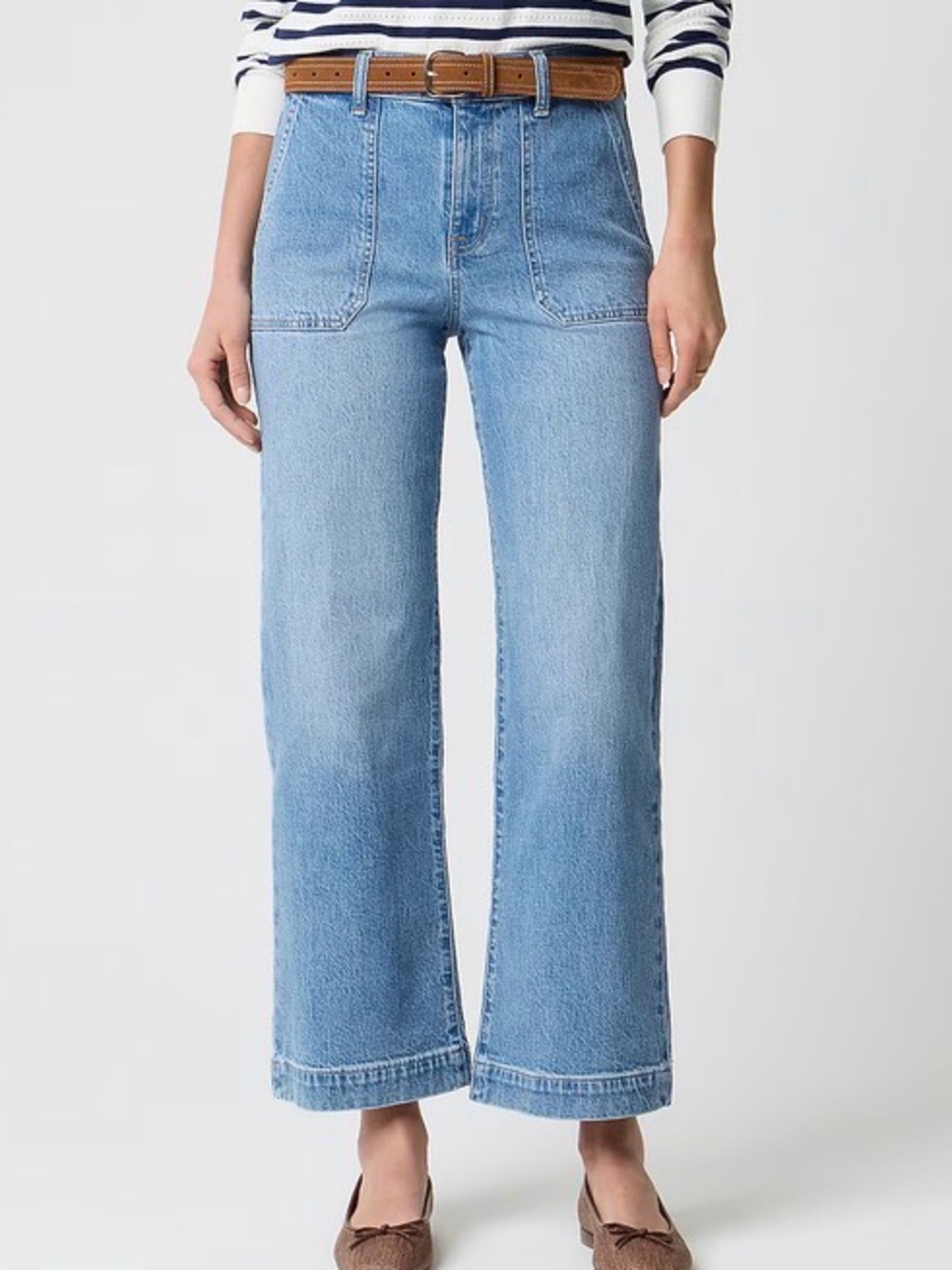 J. Crew Light Blue High-Rise Wide-Leg Jeans with Front Patch Pockets